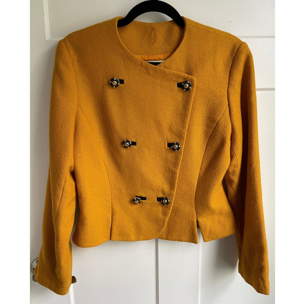 Albert Nipon Vintage Cropped Wool Jacket Marigold Retro Double Breasted Sz 6